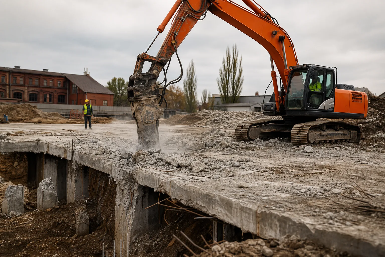 Rozbiórka fundamentów i płyt betonowych